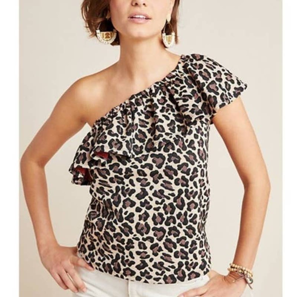Anthropologie Leopard Print One Shoulder Top M